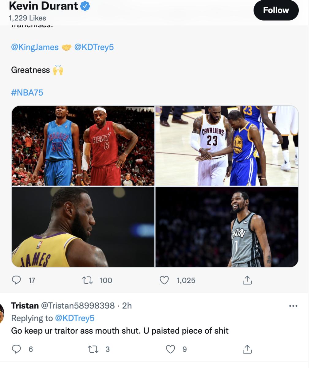 Screenshot of Kevin Durant's likes