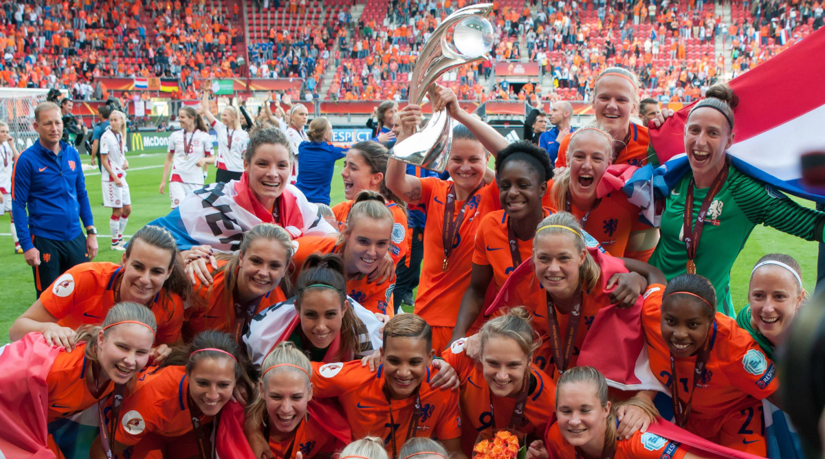 Netherlands celebrates its 2017 Women’s Euros title.