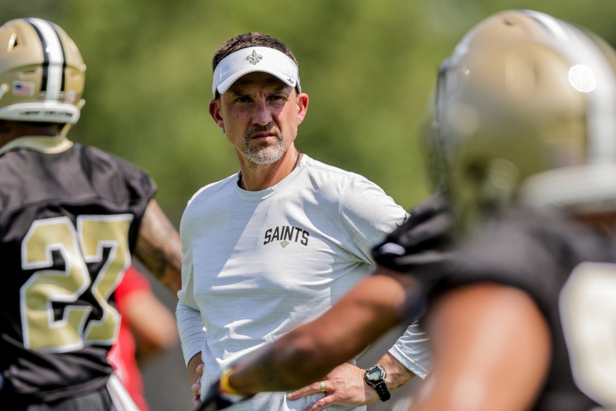 New Orleans Saints head coach Dennis Allen looks on during rookie camp at the Saints Training Facility. Mandatory Credit: Stephen Lew-USA TODAY Sports