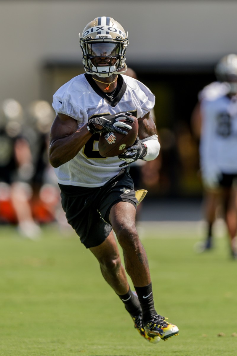 May 14, 2022; New Orleans Saints receiver Dai'Jean Dixon (84) during rookie camp at the Saints Training Facility. Mandatory Credit: Stephen Lew-USA TODAY Sports
