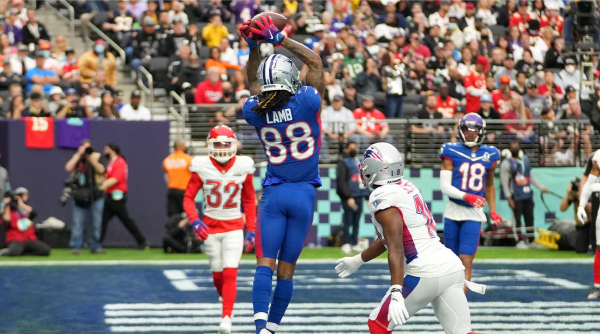 Feb 6, 2022; Paradise, Nevada, USA; NFC wide receiver CeeDee Lamb of the Dallas Cowboys (88) makes a touchdown catch during the Pro Bowl football game at Allegiant Stadium.