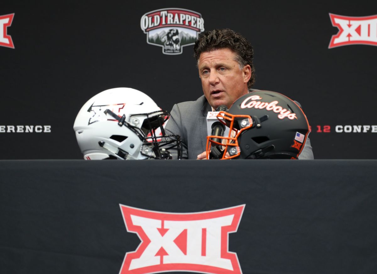 Oklahoma State head coach Mike Gundy at the 2022 Big 12 Media Days.