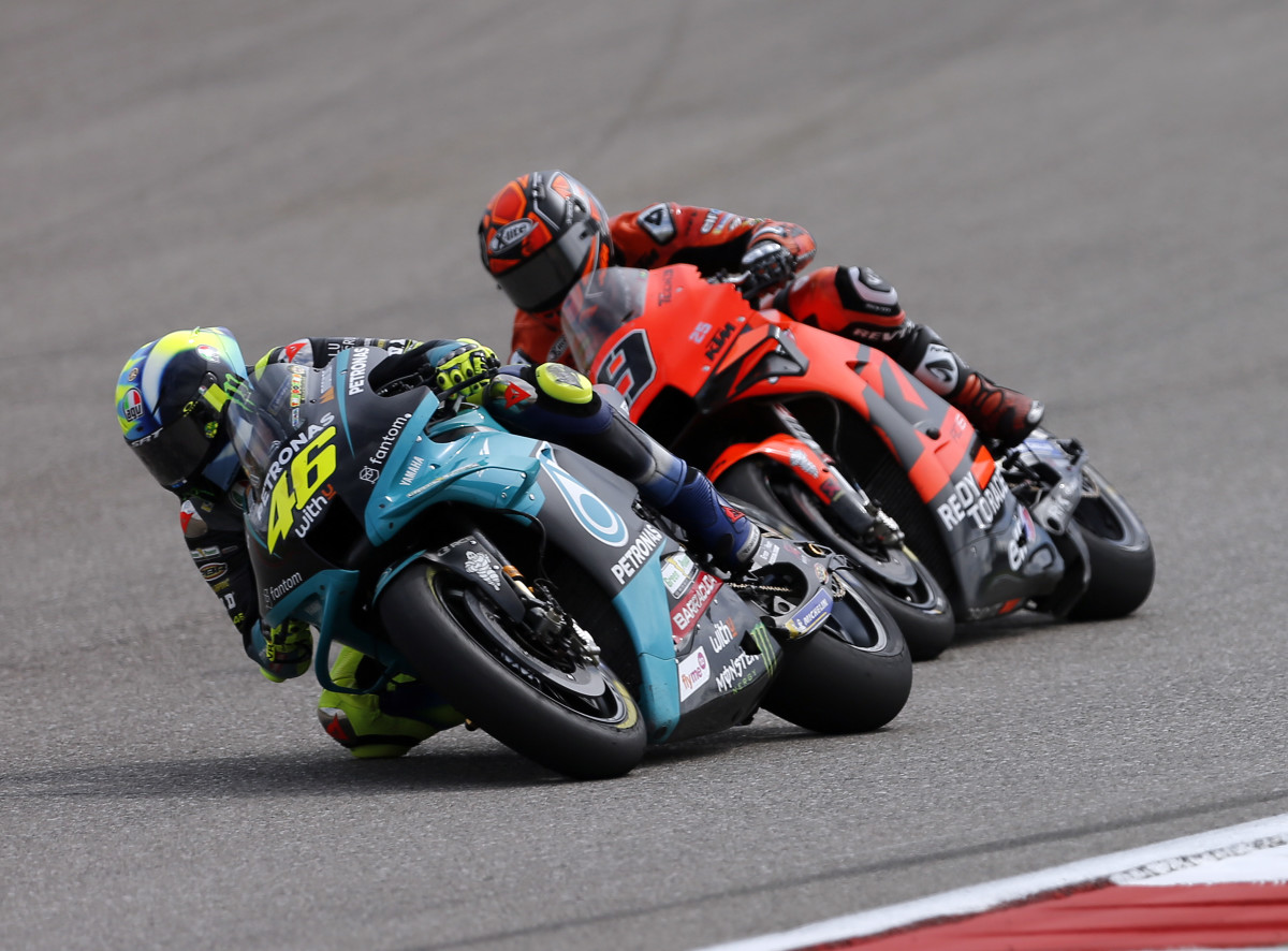 Petrucci trails one of his idols, Valentino Rossi, last year in the Red Bull Grand Prix of the Americas at Circuit of the Americas in Austin, Texas. Photo: USA Today Sports / Jamie Harms