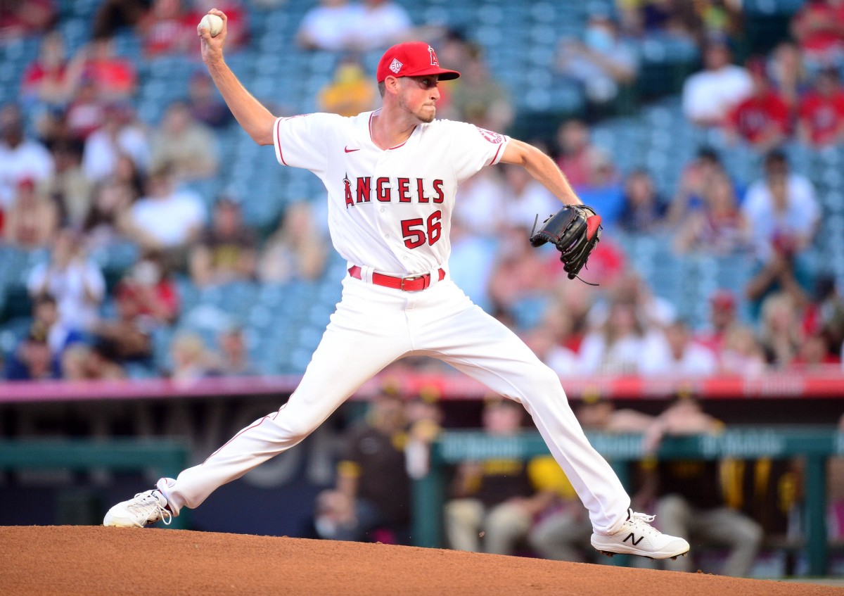 Los Angeles Angels pitcher Cooper Criswell (56) throws against the San Diego Padres during the first inning at Angel Stadium. (Gary A. Vasquez-USA TODAY Sports)