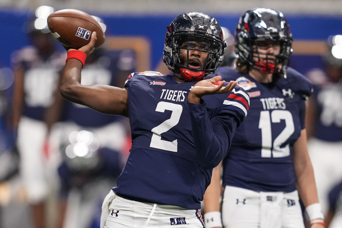 Jackson State Tigers quarterback Shedeur Sanders (2) warms up prior to the game against the South Carolina State Bulldogs during the 2021 Celebration Bowl at Mercedes-Benz Stadium