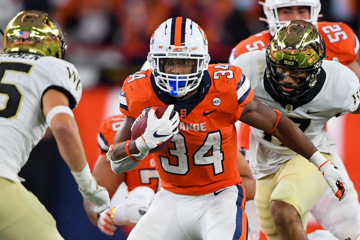 Syracuse Orange running back Sean Tucker (34) runs with the ball against the Wake Forest Demon Deacons during the second half at the Carrier Dome.