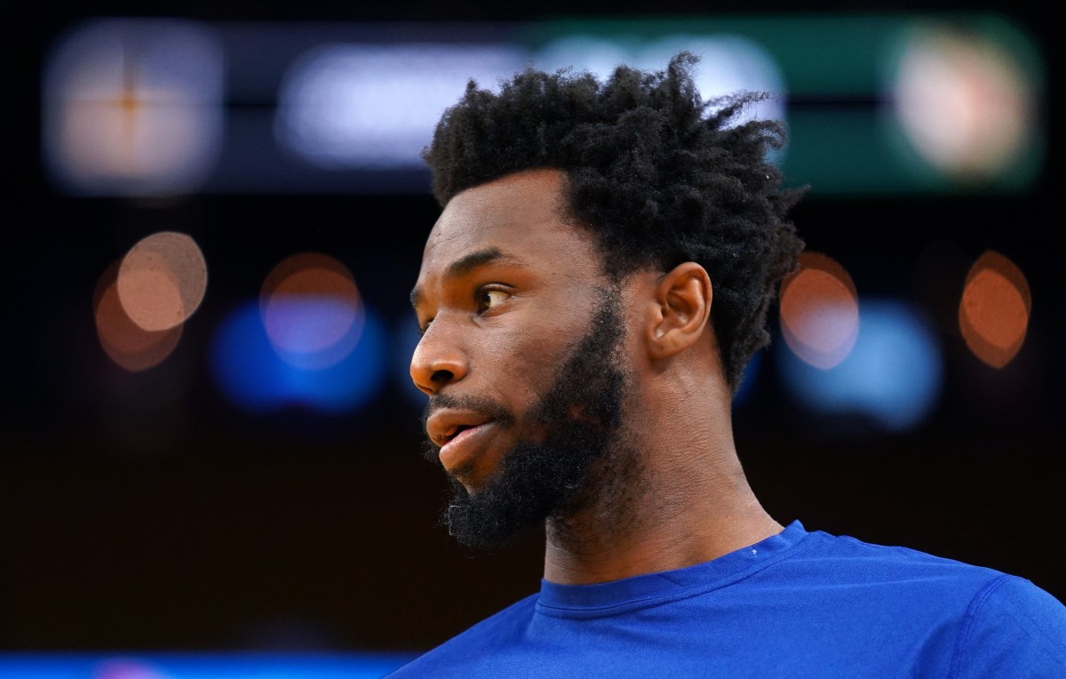 Jun 13, 2022; San Francisco, California, USA; Golden State Warriors forward Andrew Wiggins (22) looks on before game five of the 2022 NBA Finals against the Boston Celtics at Chase Center. Mandatory Credit: Cary Edmondson-USA TODAY Sports