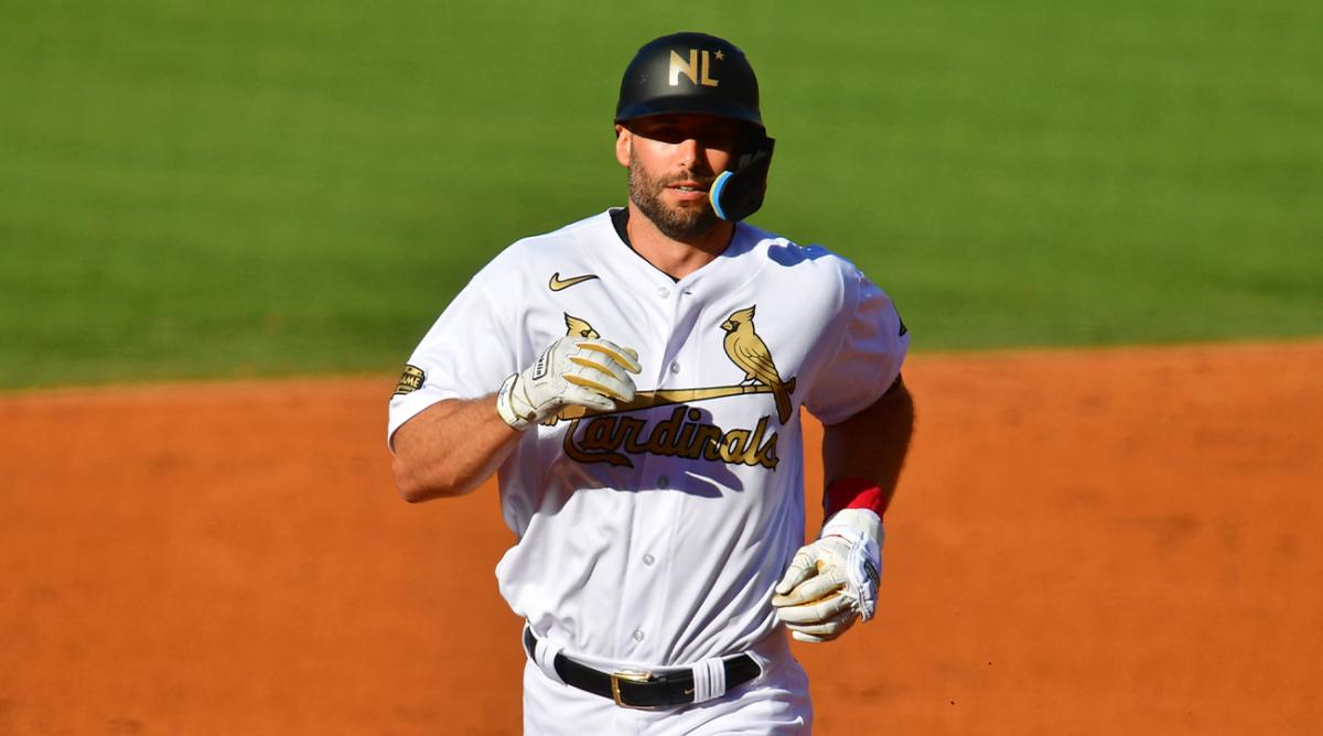 Jul 19, 2022; Los Angeles, California, USA; National League first baseman Paul Goldschmidt (46) of the St. Louis Cardinals rounds the bases after hitting a home run against the American League during the first inning of the 2022 MLB All Star Game at Dodger Stadium.