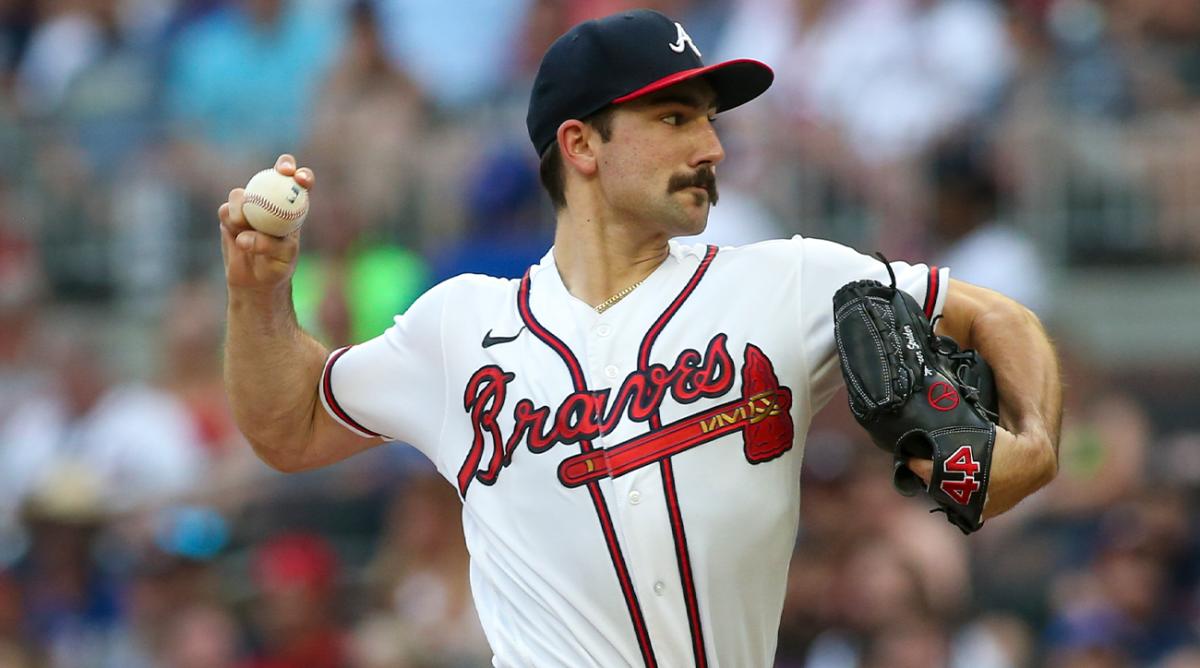 Jul 12, 2022; Atlanta, Georgia, USA; Atlanta Braves starting pitcher Spencer Strider (65) throws a pitch against the New York Mets in the second inning at Truist Park.