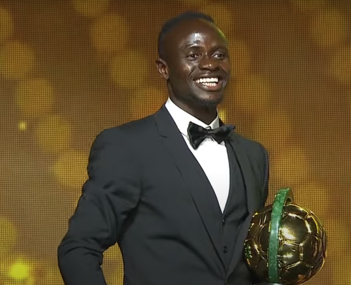 Sadio Mane pictured with his trophy after winning the 2022 African Footballer of the Year award