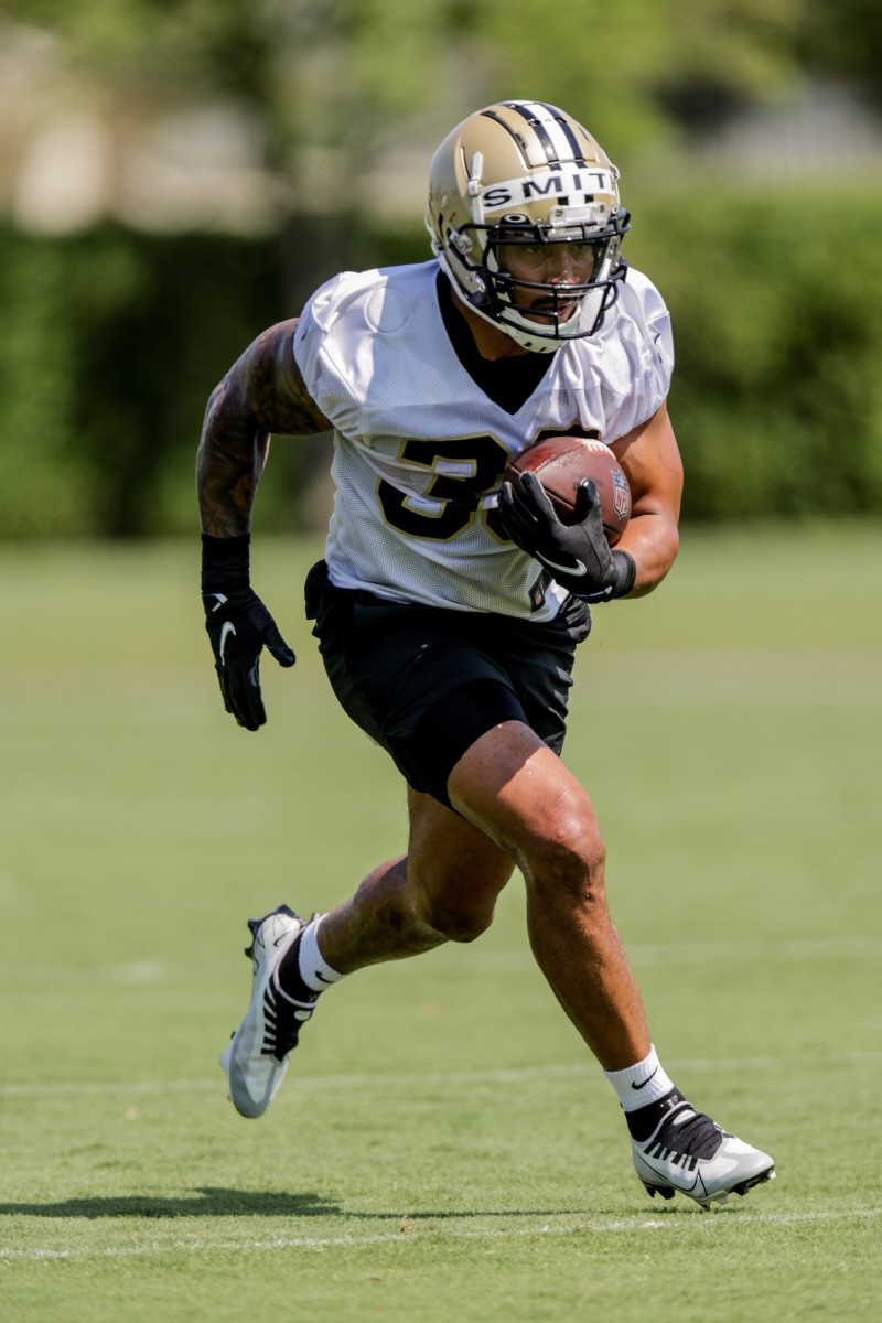 New Orleans Saints running back Abram Smith (33) during rookie camp at the Saints Training Facility. Mandatory Credit: Stephen Lew-USA TODAY 