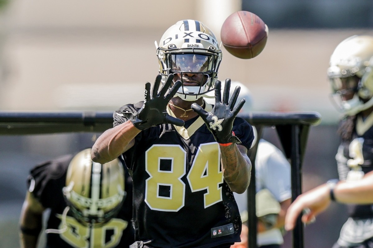 New Orleans WR Dai'Jean Dixon (84) catching receiver drills during organized team activities at the Saints Training Facility. Mandatory Credit: Stephen Lew-USA TODAY 