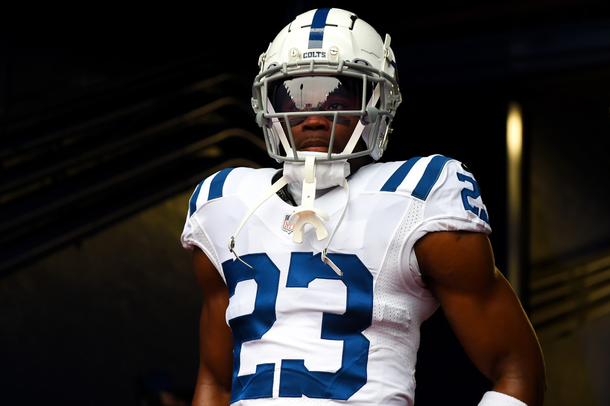 Nov 21, 2021; Orchard Park, New York, USA; Indianapolis Colts cornerback Kenny Moore II (23) walks to the field prior to the game against the Buffalo Bills at Highmark Stadium.