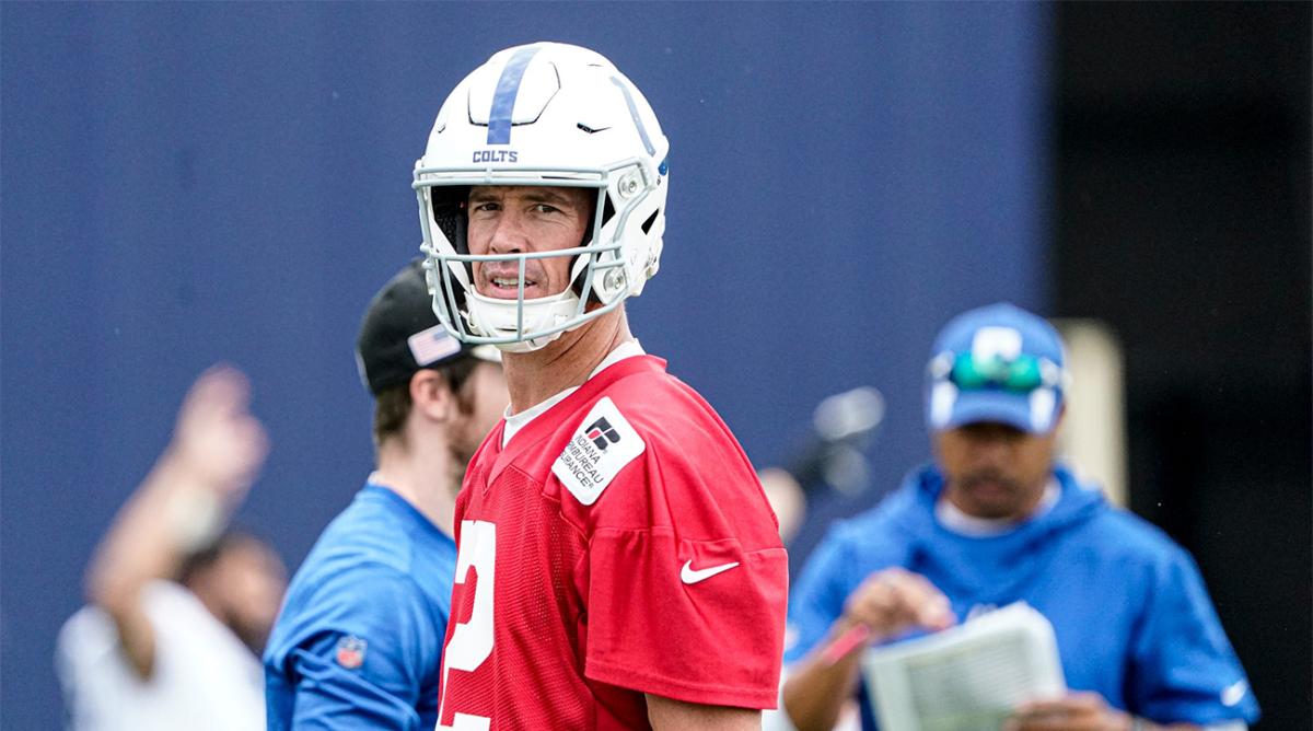 Indianapolis Colts QB, Matt Ryan (2) runs drills during the Indianapolis Colts mandatory mini training camp on Wednesday, May 8, 2022, at the Indiana Farm Bureau Football Center in Indianapolis.