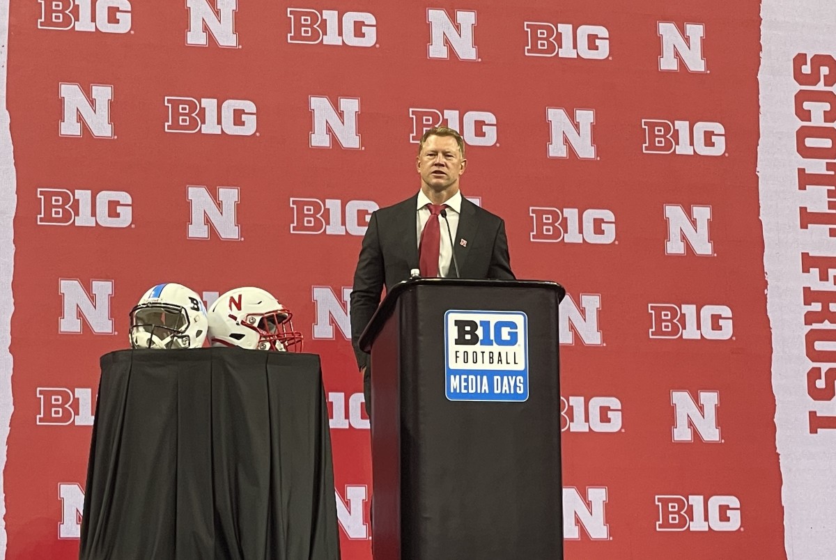 Nebraska football head coach Scott Frost talks at Big Ten Football Media Days.