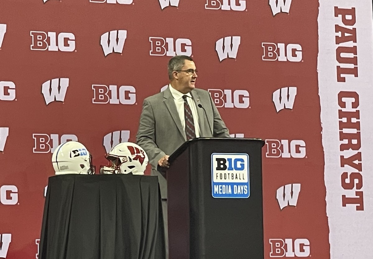 Wisconsin head coach Paul Chryst speaks at Big Ten Football Media Days.