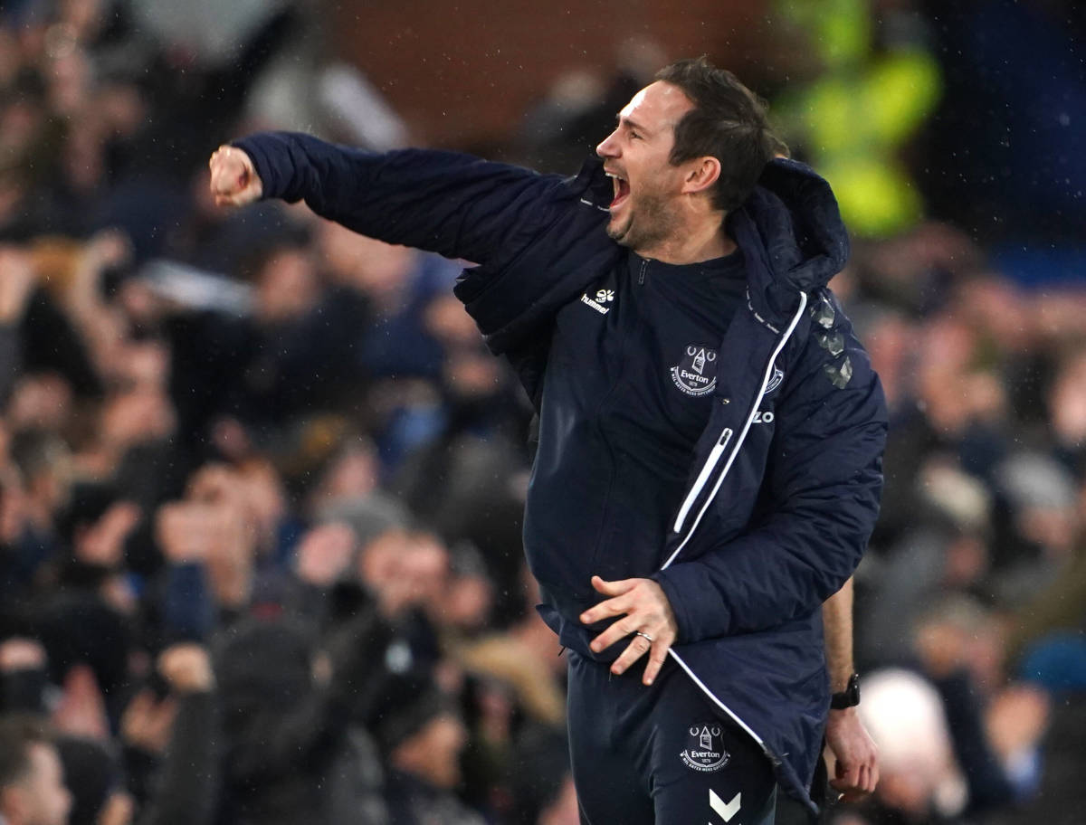 Frank Lampard celebrates a goal in his first match as Everton manager, a 4-1 win over Brentford