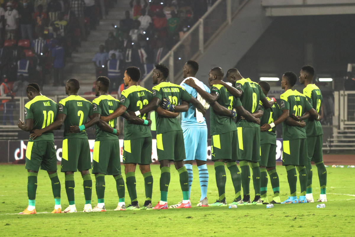 Senegal players pictured shoulder to shoulder at the AFCON 2021 final