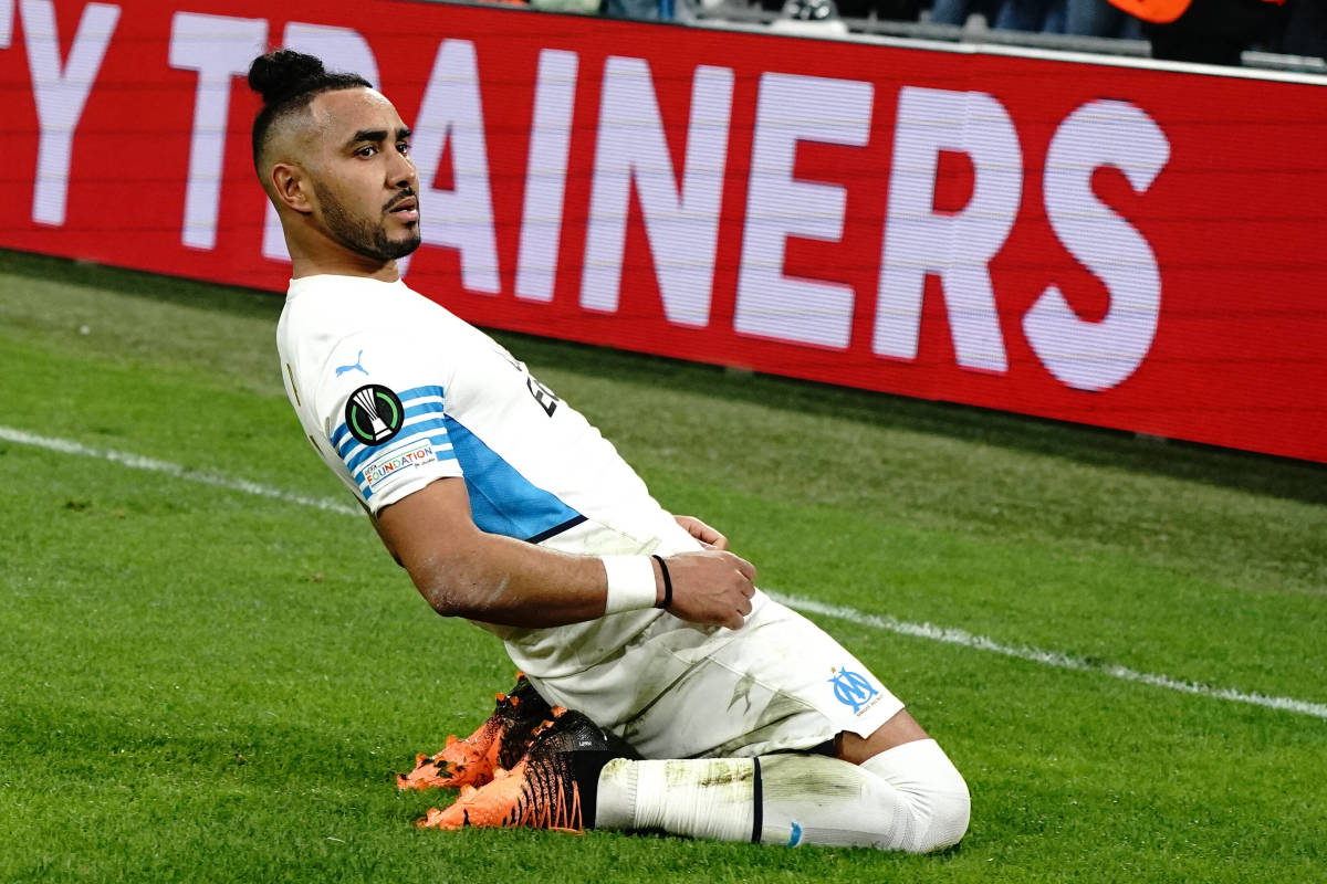 Dimitri Payet celebrates after scoring a stunning goal for Marseille in the Europa Conference League against PAOK