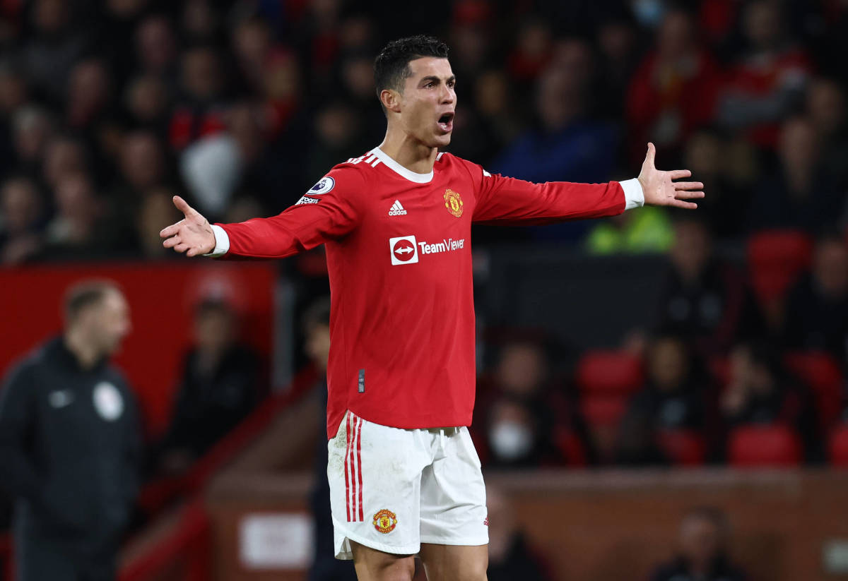 Cristiano Ronaldo pictured complaining during Manchester United's 3-2 win over Tottenham in March 2022