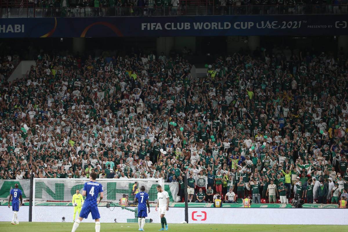 Palmeiras fans pictured during Club World Cup final against Chelsea in 2021