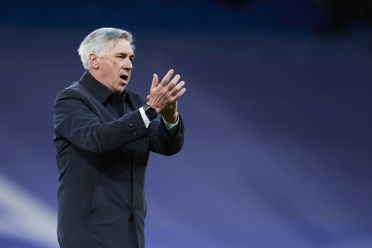 Real Madrid manager Carlo Ancelotti pictured applauding fans after his side's 4-1 win over Real Sociedad in March 2022