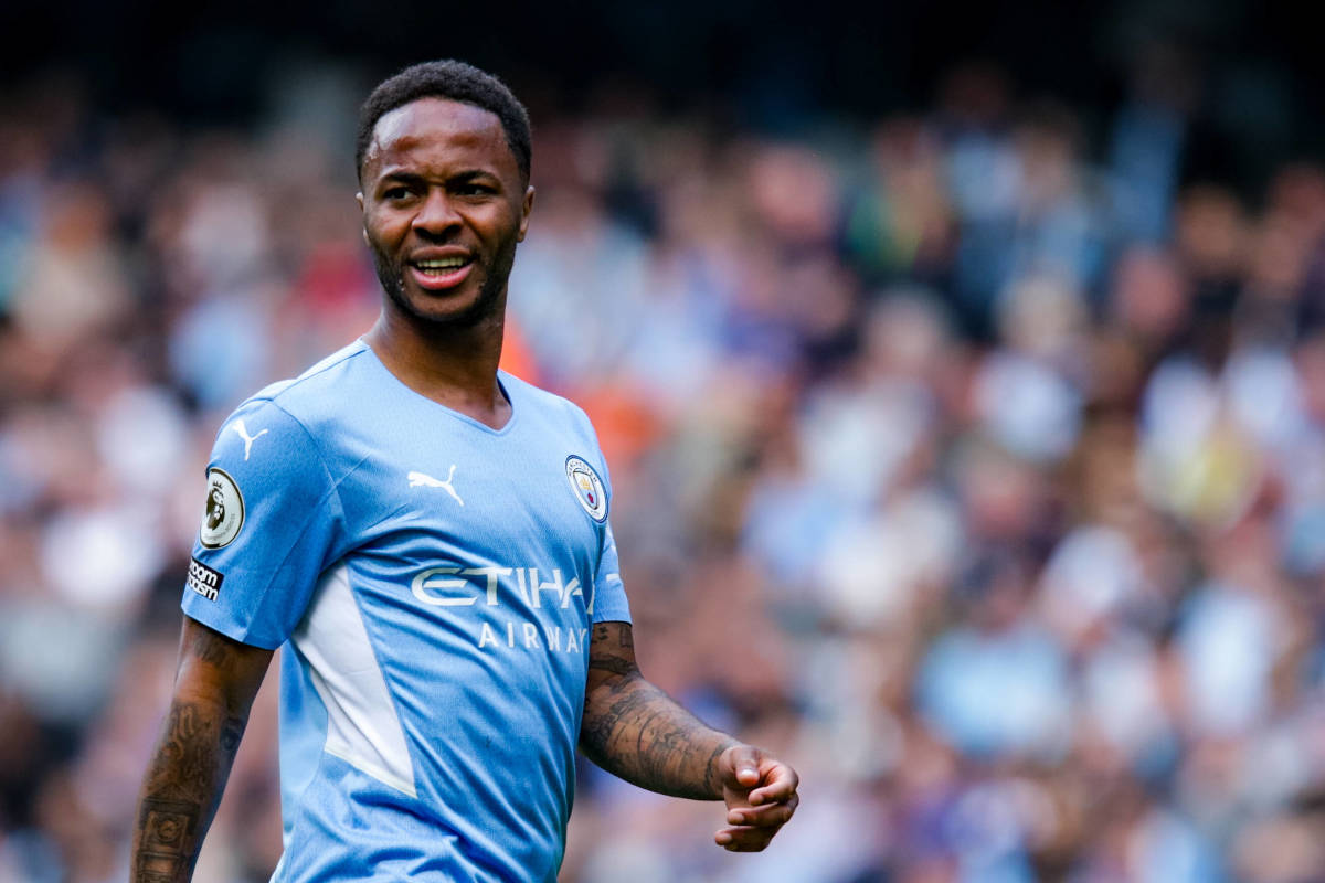 Raheem Sterling pictured in action for Manchester City against Watford in April 2022