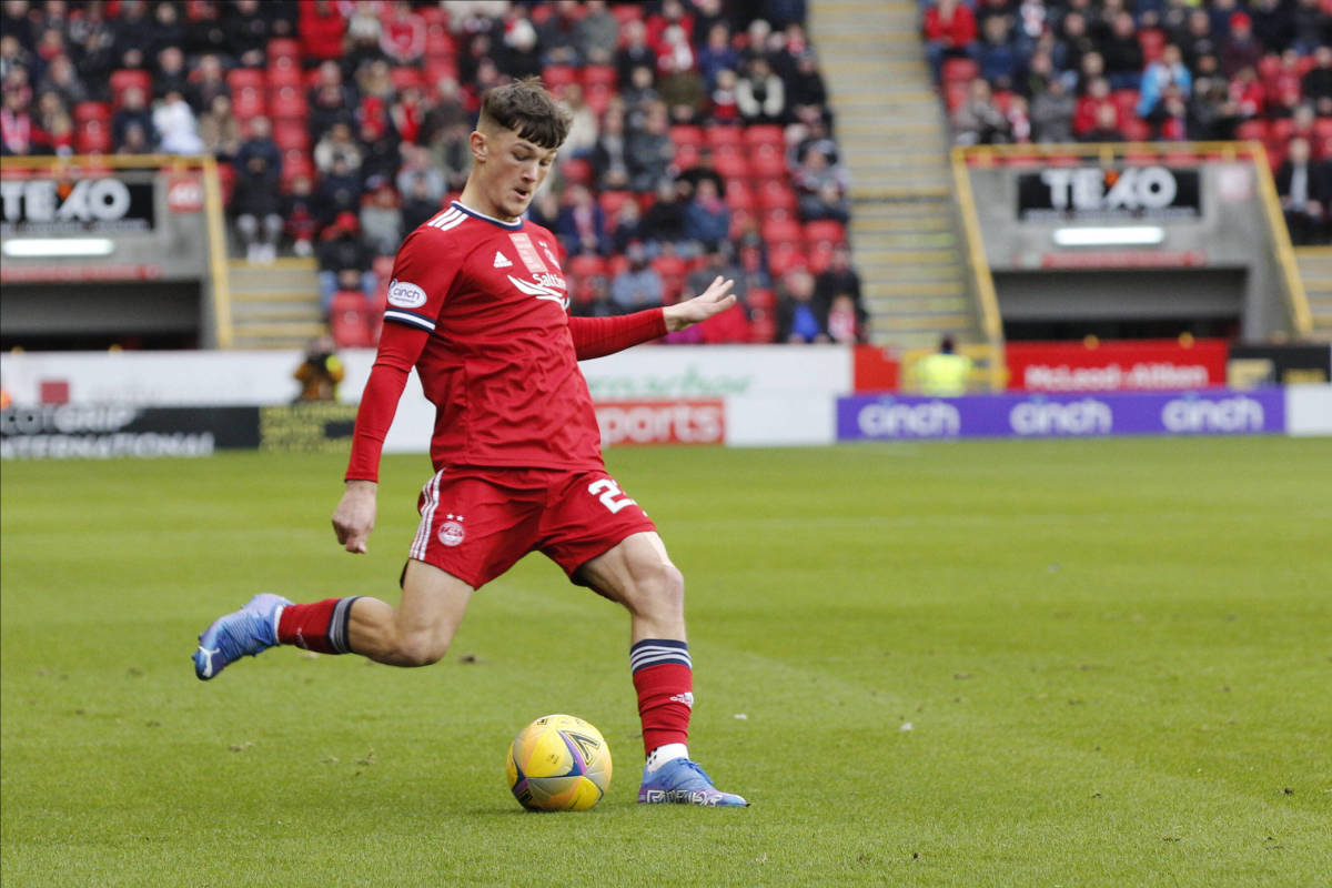 Calvin Ramsay pictured in action for Aberdeen during the 2021/22 season