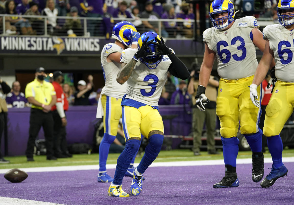 Odell Beckham does The Griddy after catching a pass for a touchdown for the Los Angeles Rams against the Minnesota Vikings in December 2021