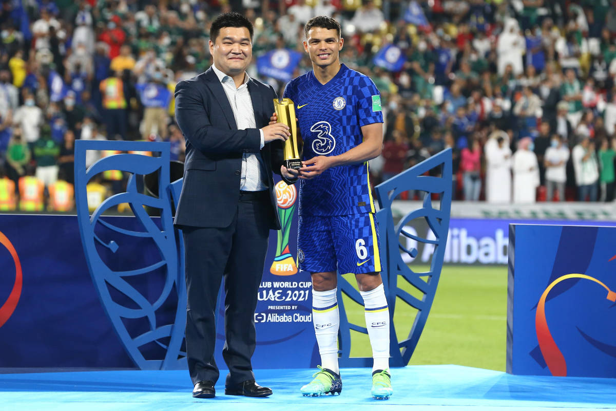 Thiago Silva receives the Player of the Tournament award at the FIFA Club World Cup