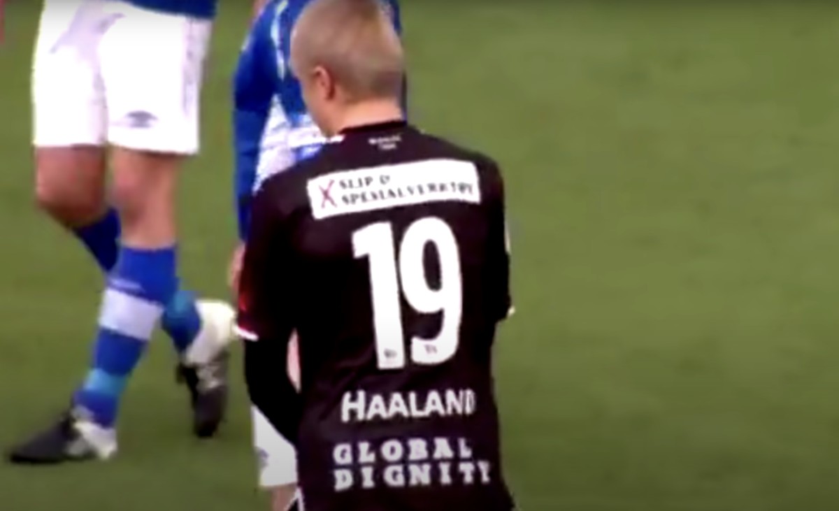 Erling Haaland pictured on his Bryne debut aged 15