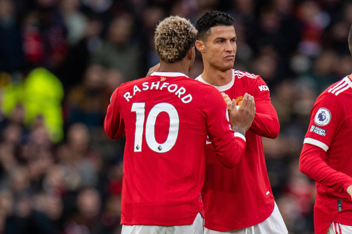 Marcus Rashford and Cristiano Ronaldo pictured during Man United's game with Crystal Palace in December 2021