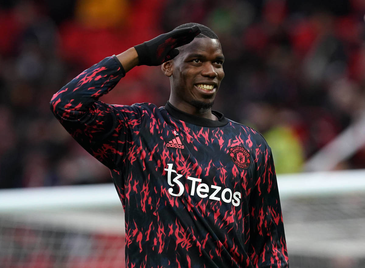 Paul Pogba pictured waving at Manchester United fans at Old Trafford in February 2022