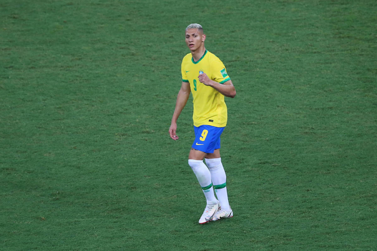 Richarlison pictured after scoring for Brazil against Chile in March 2022