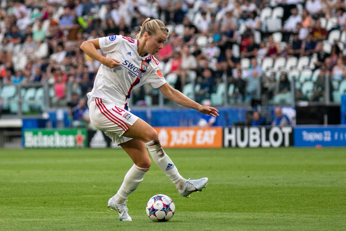 Ada Hegerberg pictured in action for Lyon in the 2022 UEFA Women's Champions League final against Barcelona