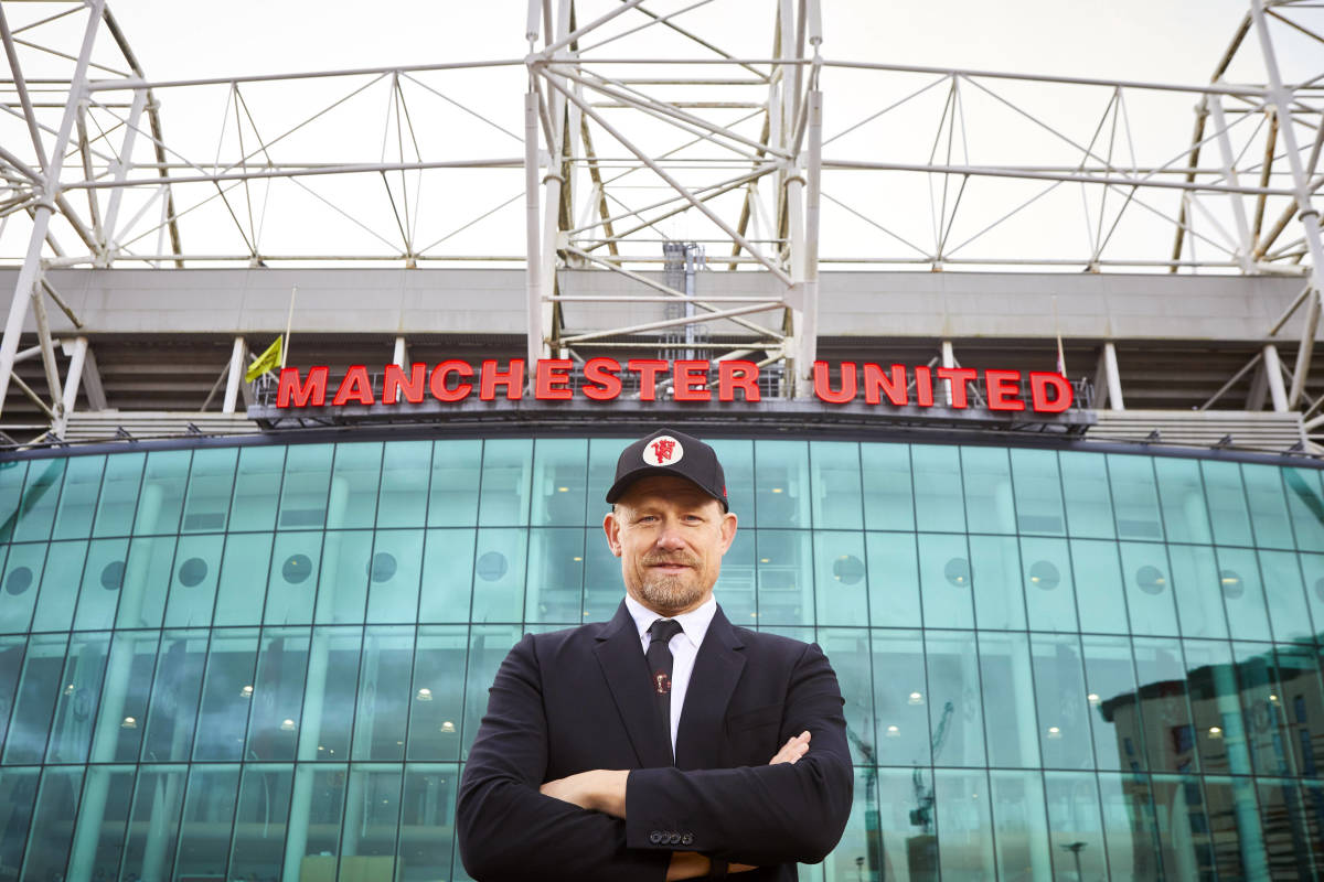 Peter Schmeichel pictured standing outside Old Trafford in February 2020