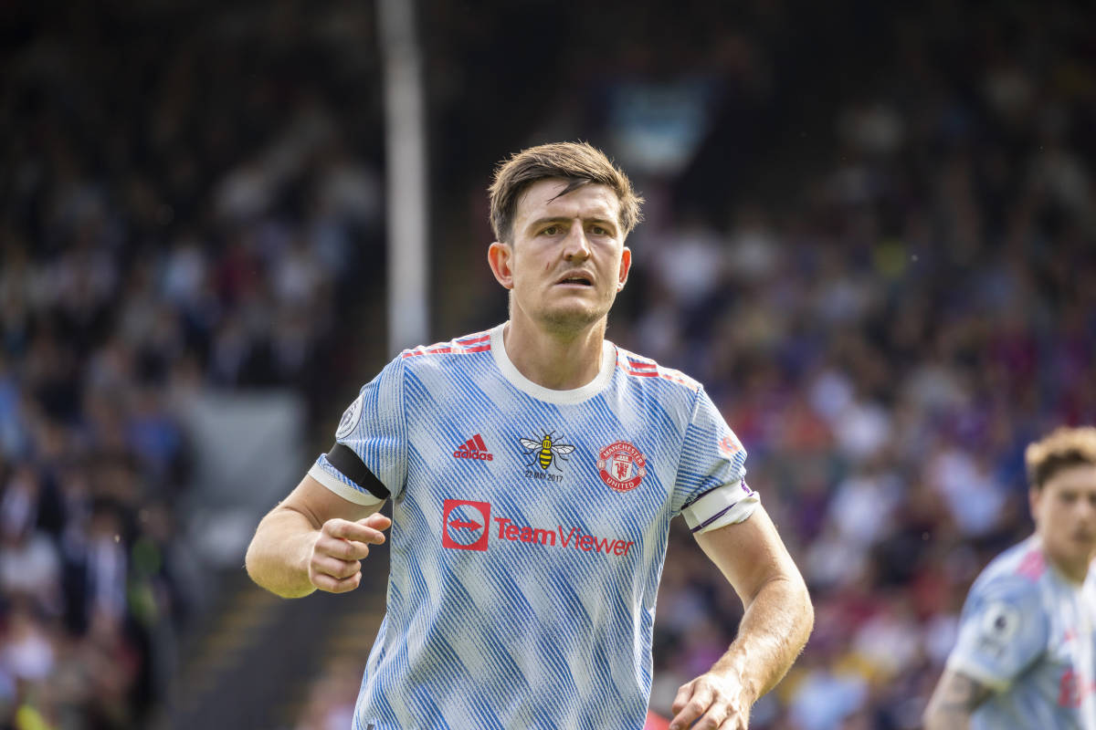 Harry Maguire pictured playing for Manchester United in May 2022