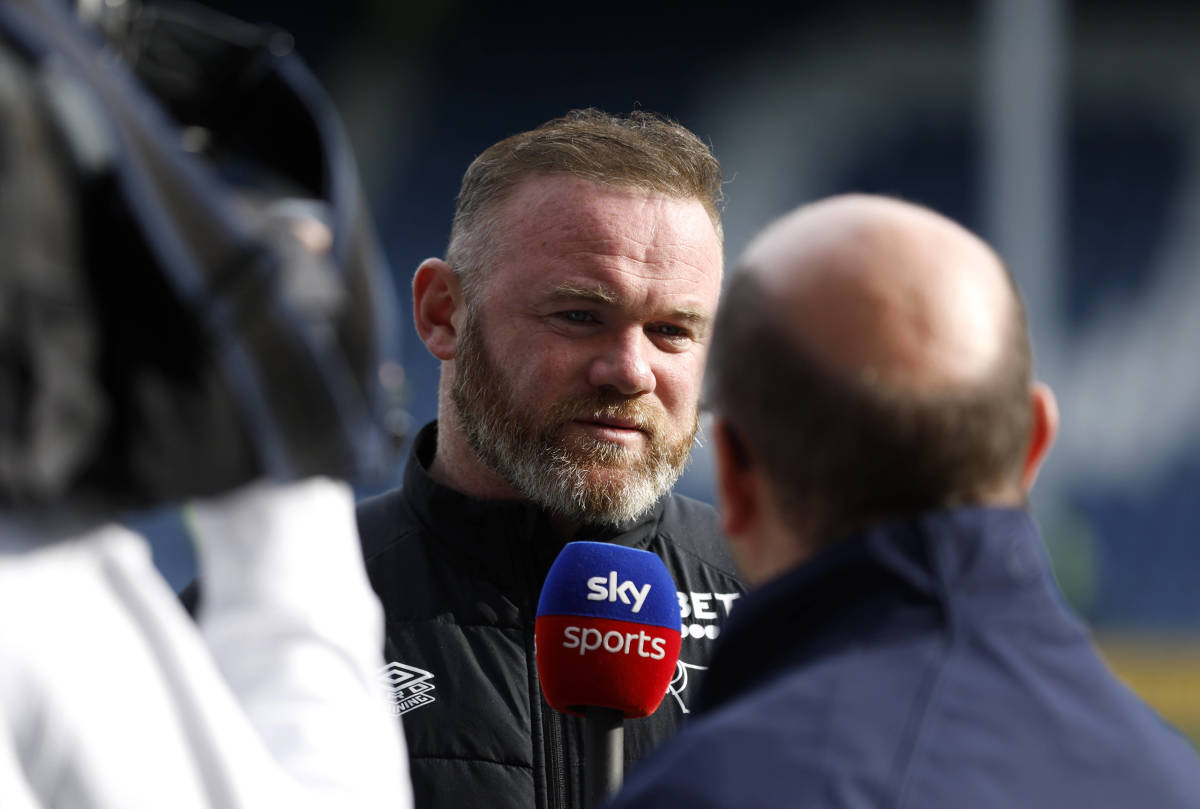 Derby County manager Wayne Rooney speaks to Sky Sports after his side were relegated from the Championship in April 2022
