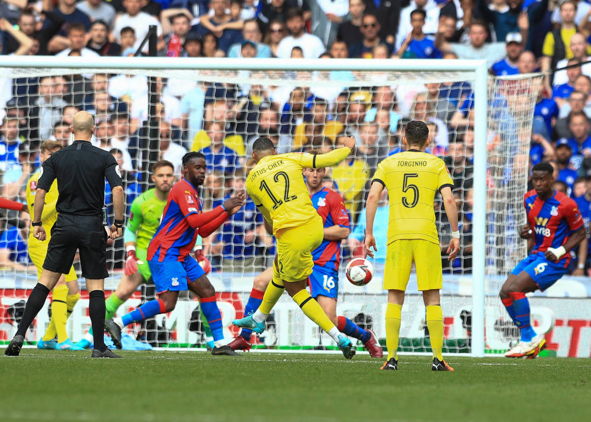 Number 12 Ruben Loftus-Cheek pictured scoring for Chelsea in a 2-0 win over Crystal Palace in their 2022 FA Cup semi-final