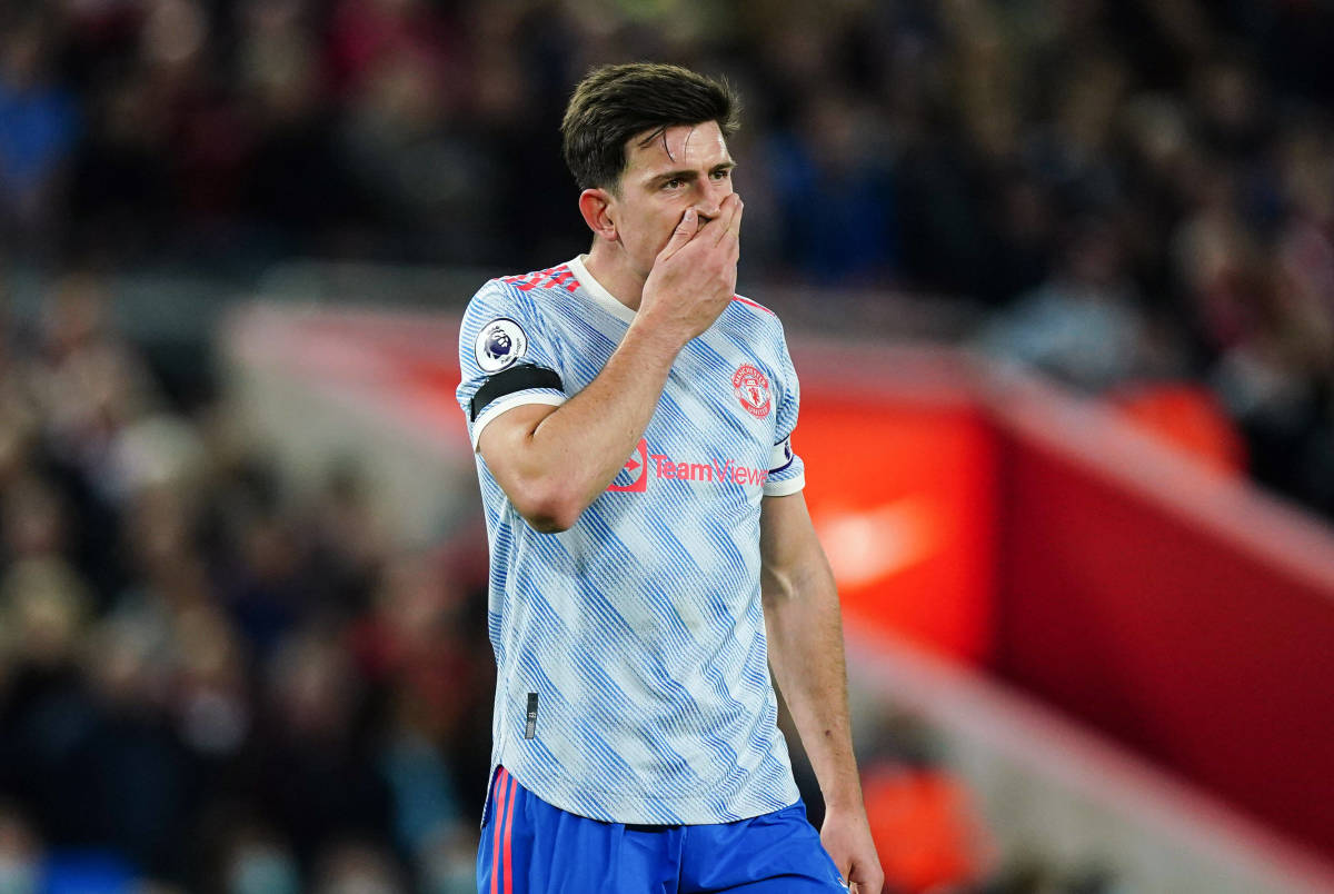 Manchester United captain Harry Maguire pictured during his side's 4-0 loss at Liverpool in April 2022