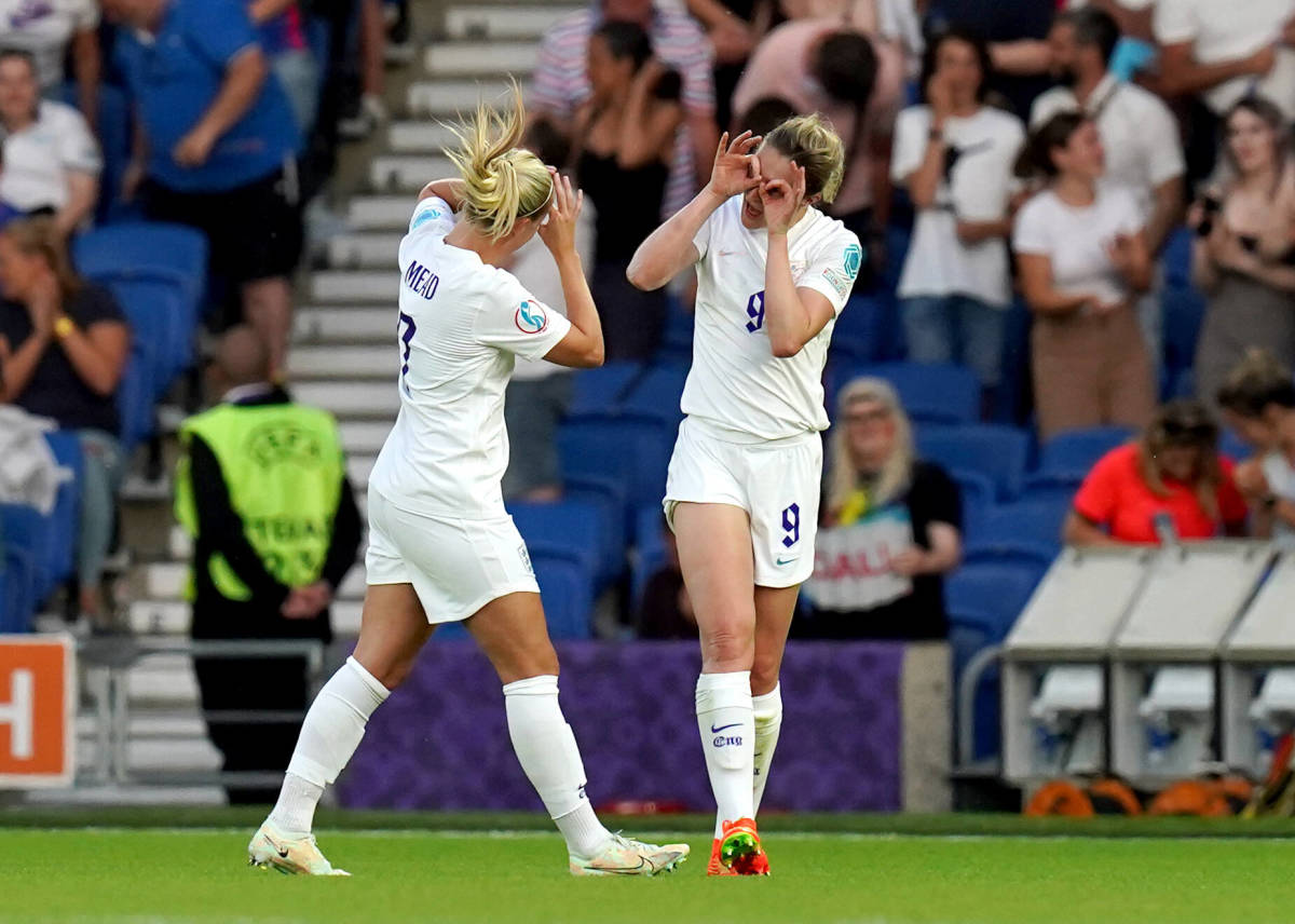 Beth Mead (left) and Ellen White pictured celebrating together during England's big win over Norway at Euro 2022
