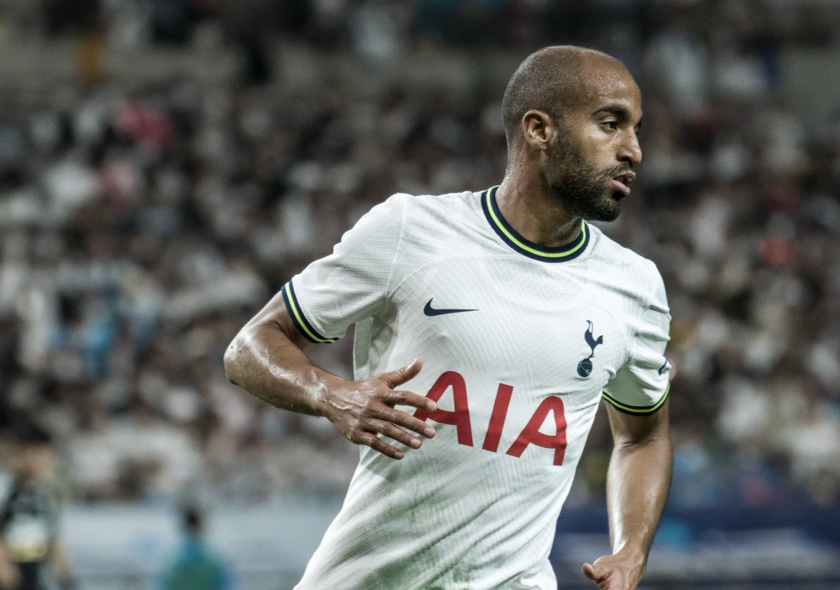 Lucas Moura pictured playing for Tottenham in South Korea in July 2022