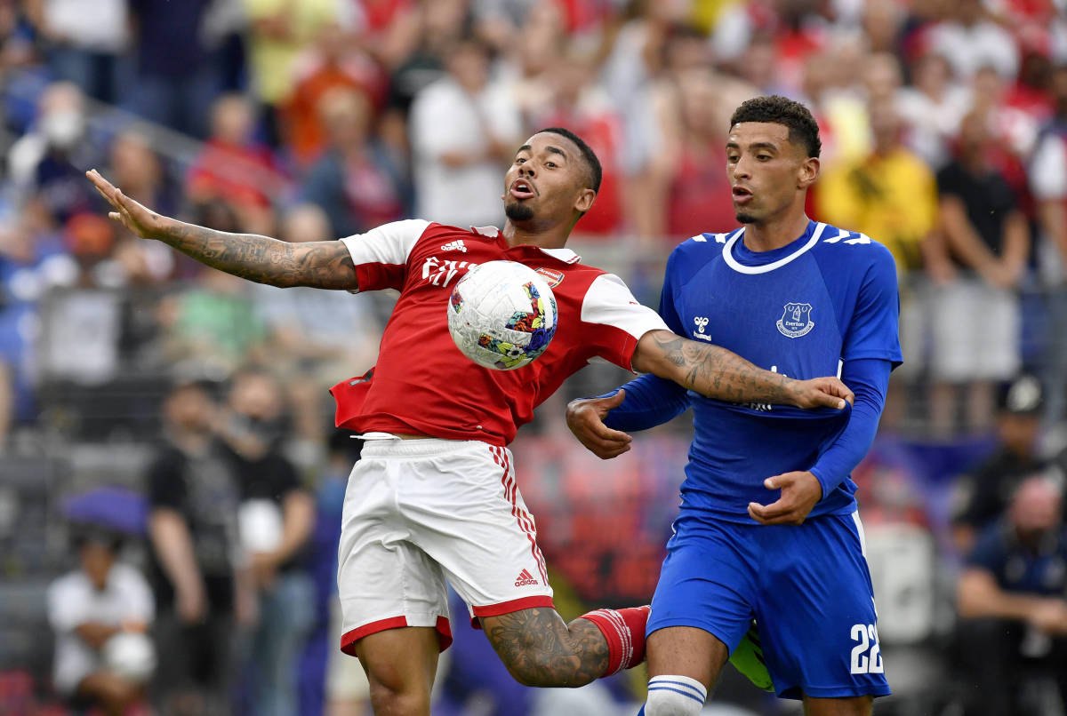 Gabriel Jesus pictured (left) in action for Arsenal against Everton at Baltimore's M&T Bank Stadium in July 2022