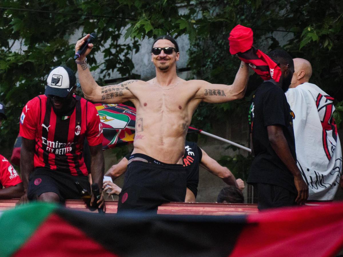 Zlatan Ibrahimovic pictured celebrating AC Milan's Serie A title triumph in May 2022