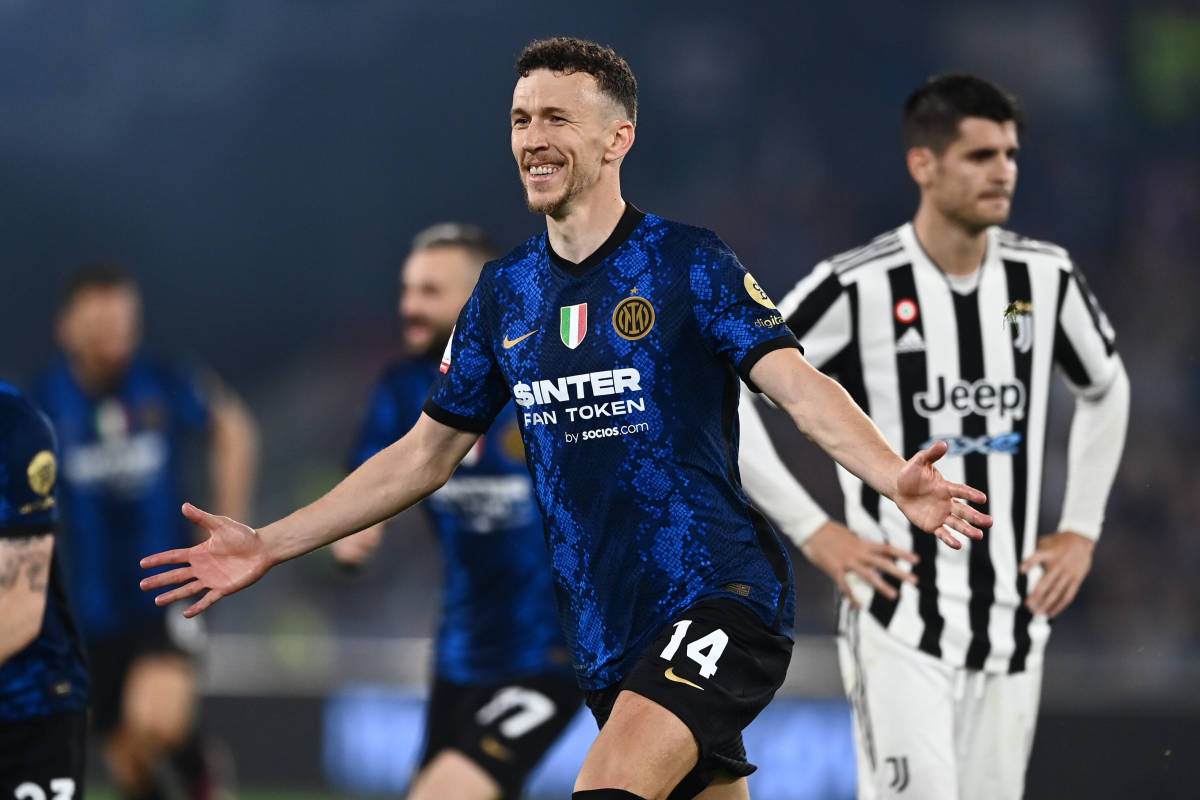 Ivan Perisic pictured celebrating after scoring for Inter Milan against Juventus in the 2022 Coppa Italia final