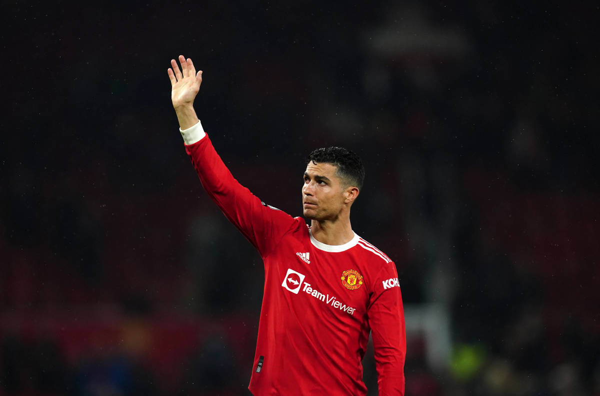 Cristiano Ronaldo pictured waving to Manchester United fans at Old Trafford in May 2022