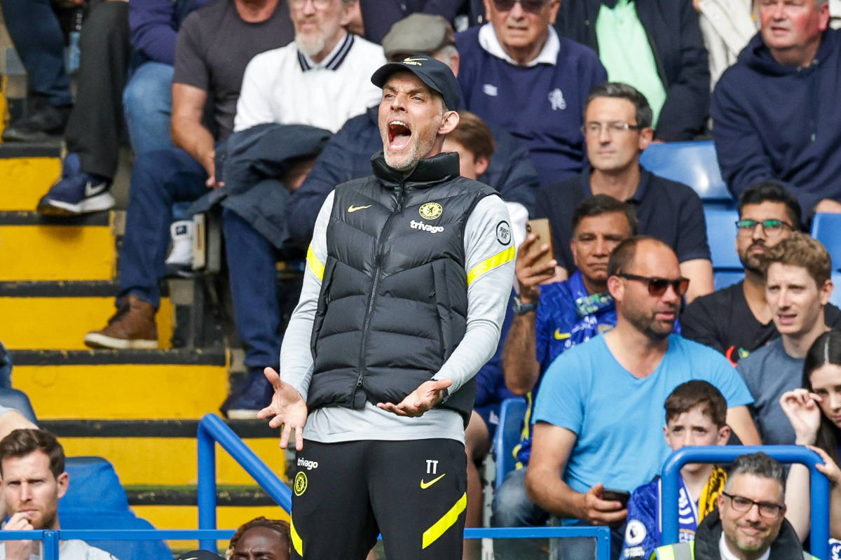 Chelsea manager Thomas Tuchel pictured shouting at his players during their 2-2 draw with Wolves in May 2022