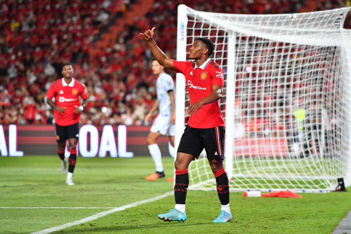 Anthony Martial pictured after scoring for Manchester United in a 4-0 win over Liverpool in a 2022 pre-season friendly