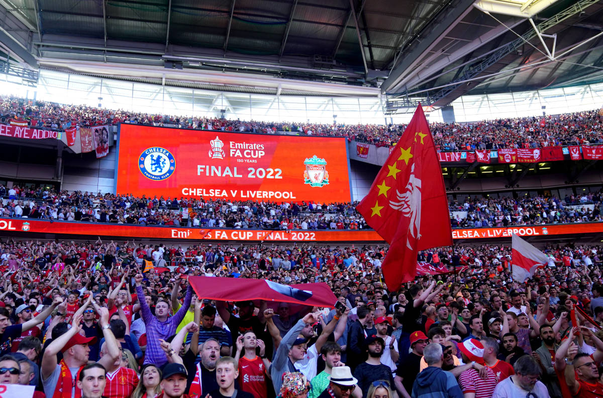 Liverpool fans pictured during the 2022 FA Cup final against Chelsea