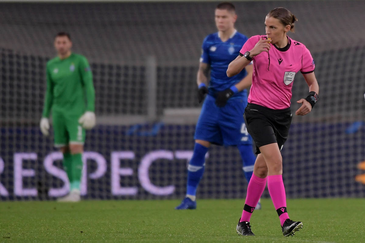 Referee Stephanie Frappart pictured during a UEFA Champions League game between Juventus and Dynamo Kyiv in 2020